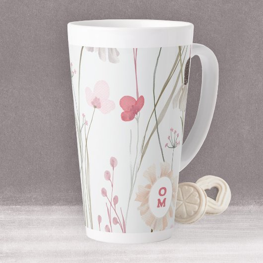 Modern Licht Wildflower Monogram Roze Groen Latte Mok