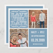 Modern lichtblauw Bewaar de datumvierkante fotokaa Kaart (Voorkant / Achterkant)