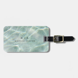 Modern Lichtblauw Calm Ocean Monogram Aangepast Bagagelabel