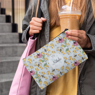 Modern Lichtblauw Koningin Bijen & Bloemen Monogra Etui