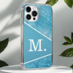 Modern lichtblauw monogram iPhone 16 pro max hoesje