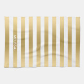 Modern lichtgeel goud & wit strepen patroon theedoek (Horizontaal)