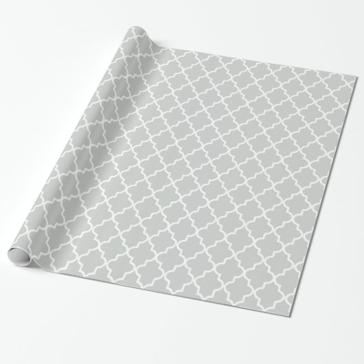 Modern lichtgrijs en wit Marokkaans Quatrefoil Cadeaupapier (Uitgerold)