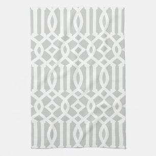 Modern lichtgrijs en wit trellis patroon theedoek