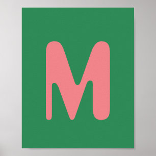 Modern Lichtroze Initiaal Letter   Zeewier groen Poster
