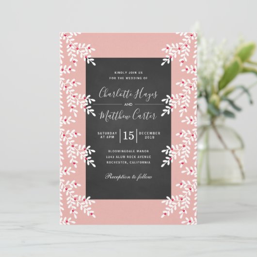 Modern lichtroze winterbord kaart (Staand voorkant)