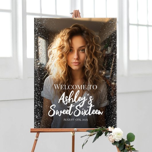 Modern lief zestien welkomstbord met foto poster