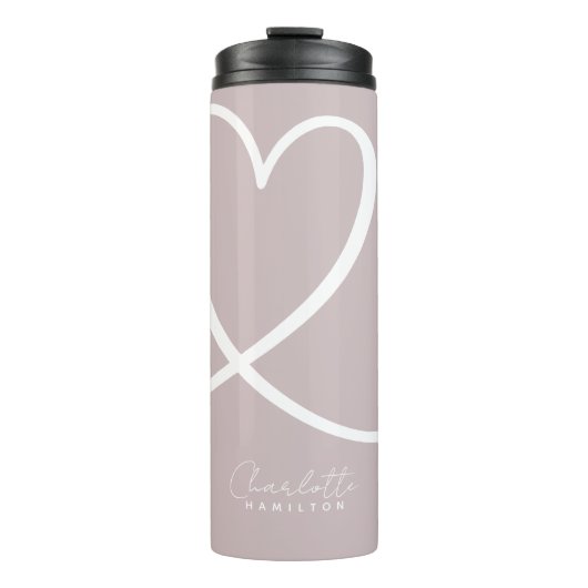Modern Liefde Hart Gepersonaliseerd Blush Roze Wit Thermosbeker (Voorkant)