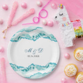 Modern Light Blue Marble Wedding Papieren Bordje (Feest)