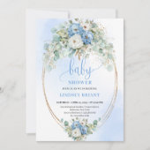 Modern Light Blue Peonies Eucalyptus Baby Shower Kaart (Voorkant)