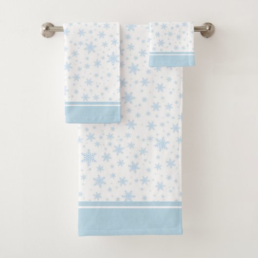 Modern Light Blue Snowflakes op White Bath Towel S Bad Handdoek (Insitu)