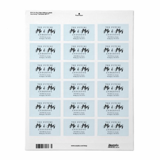 Modern Light Blue The Future Mr en Mrs Script Etiket (Full Sheet)