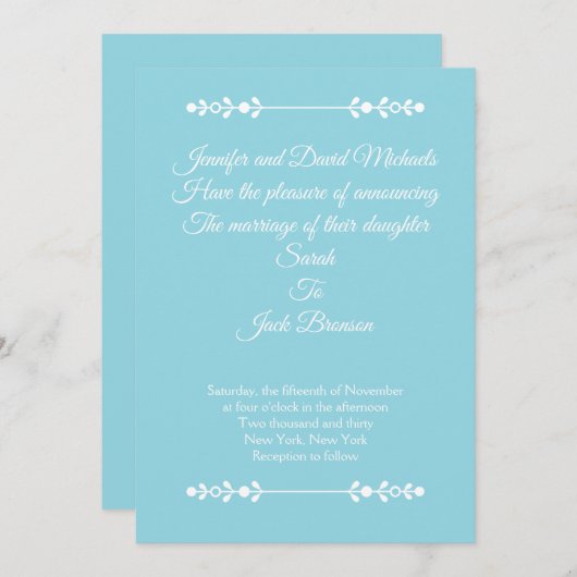 Modern Light Blue & White Wedding invitation (Devant / Derrière)