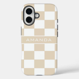 Modern Light Brown Checkered Personalized  iPhone 16 Hoesje