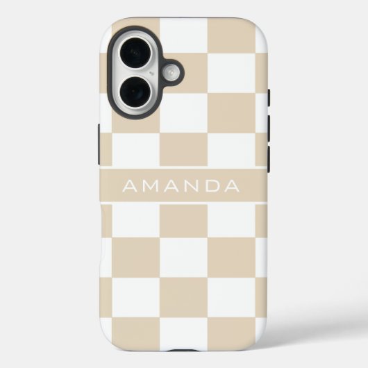 Modern Light Brown Checkered Personalized  Case-Mate iPhone Case (Achterkant)