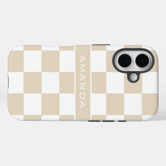 Modern Light Brown Checkered Personalized  Case-Mate iPhone Case (Achterkant (horizontaal))