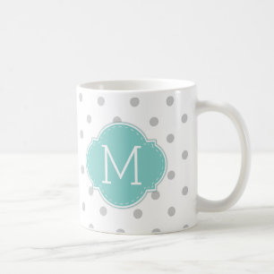 Modern Light Grey Polka-stippen met blauw monogram Koffiemok