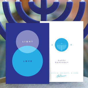 Modern Light & Love Blauw op Blauw Hanukka Kaart