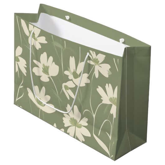 Modern Light Sage White Wildflower Groot Cadeauzakje (Voorkant Gekanteld)