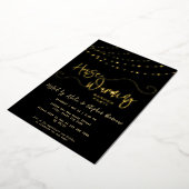 Modern Light String Script Housewarming Party Goud Folie Uitnodiging (Gedraaid)