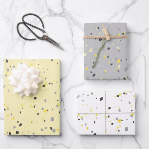 Modern Light Yellow Grey Terrazzo Pattern Inpakpapier Vel
