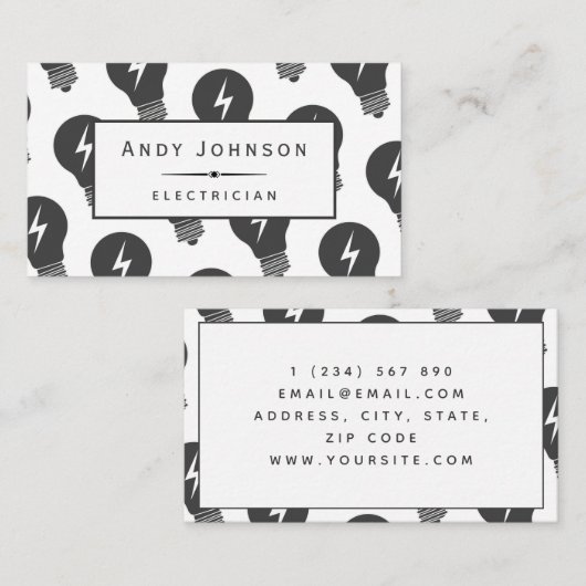 Modern Lightbulb Pattern Elektricien Onderhoud Visitekaartje (Voorkant / Achterkant)