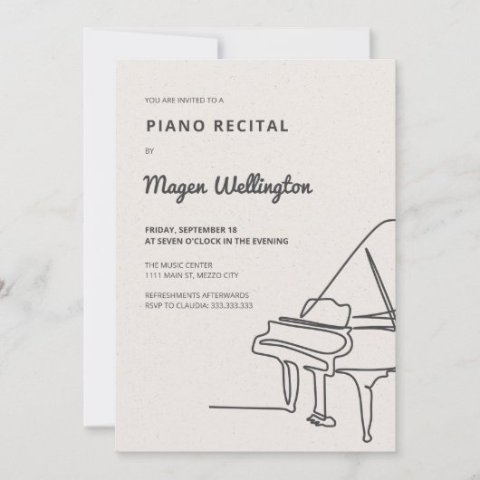 Modern Lijntekening Grand Piano Recital Kaart (Voorkant)