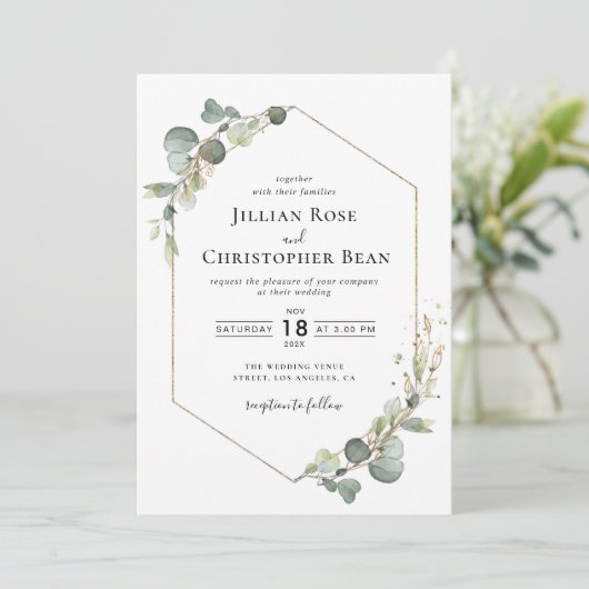 modern lijst eucalyptus greenery bruiloft kaart (Staand voorkant)