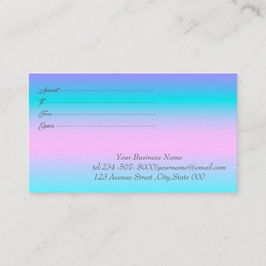 Modern Lijst, Gouden Confetti Holografische Opal Kortingskaartje (Achterkant)