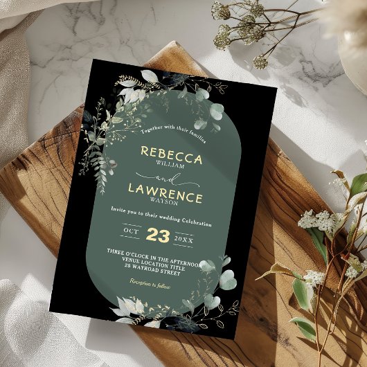 Modern lijst groene bladeren bruiloft Uitnodiging