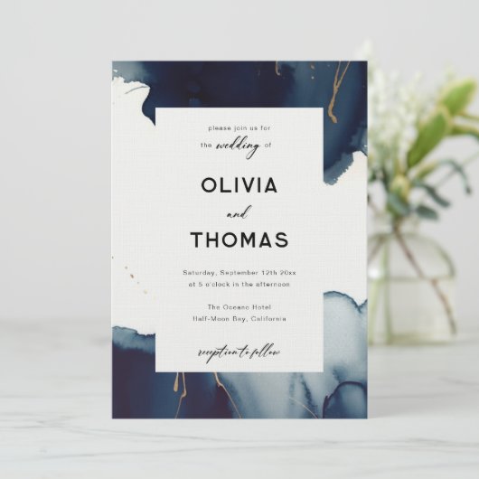 Modern Lijst Marine Blauw Goud Elegant Strand Brui Kaart (Staand voorkant)