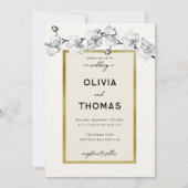 Modern Lijst Zwart Wit Orchideeën Goud Bruiloft Kaart (Voorkant)