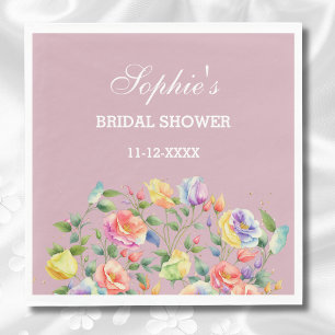 Modern Lila Bright Rozen Floral Vrijgezellenfeest Servet