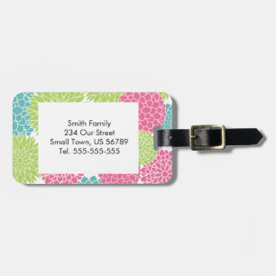 Modern Lime Green en Hot Pink Flowers Bagagelabel