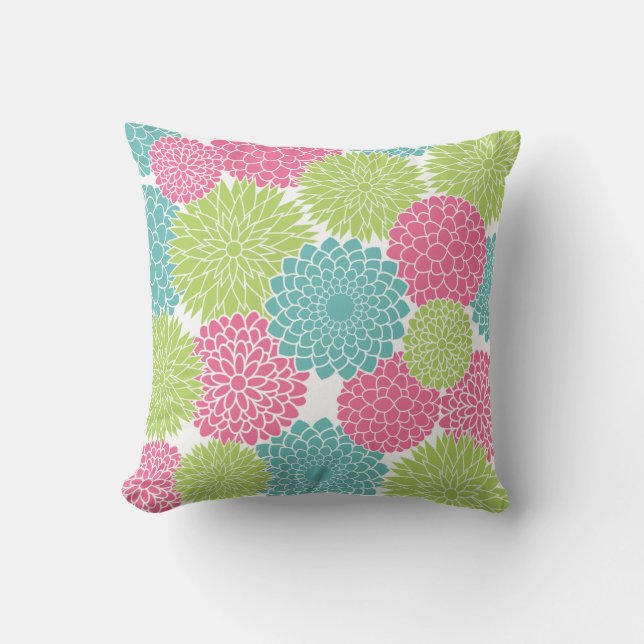 Modern Lime Green en Hot Pink Flowers Kussen (Voorkant)