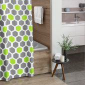 Modern Lime Green Grey Hexagon Geometric Douchegordijn
