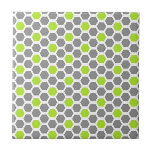 Modern Lime Green Grey Hexagon Geometric Pattern Tegeltje (Voorkant)