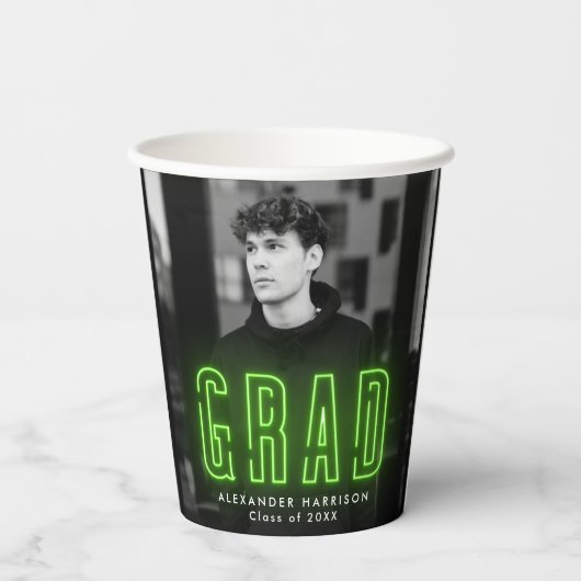 Modern Lime Green Neon Afstuderen Papieren Bekers (Achterkant)