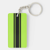 Modern Lime Green Racing Stripes met naam Sleutelhanger (achterkant)