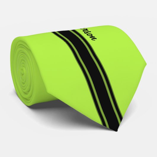Modern Lime Green Racing Stripes met naam Stropdas (Opgerold)