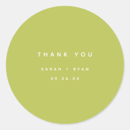 Modern Lime Green "Thank You" Custom Wedding Ronde Sticker