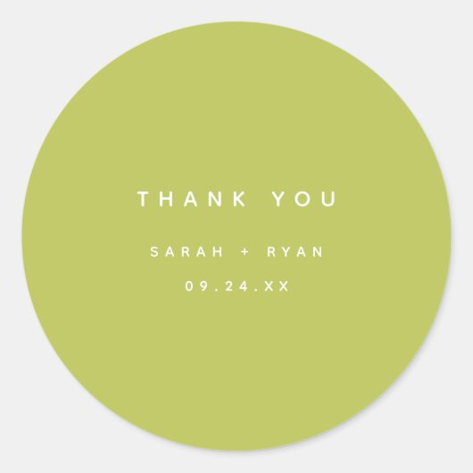 Modern Lime Green "Thank You" Custom Wedding Ronde Sticker (Voorkant)