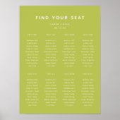 Modern Lime Green Wedding 8-Table Seating Chart Poster (Voorkant)
