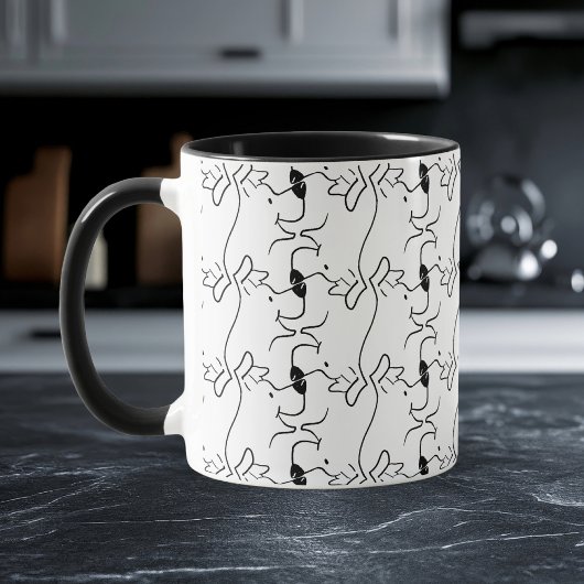 Modern Line Art Dog Pattern Zwart-wit Mok