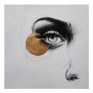 Modern Line Art Eye Poster – Gold Accent Detail Perfect Poster