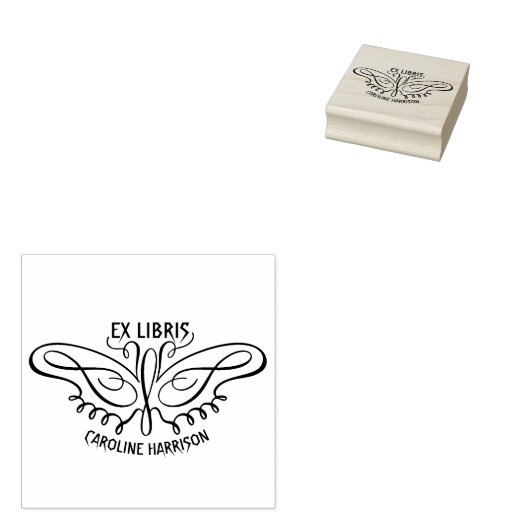 Modern Line Art Vlinder Ex Libris Boek Rubberstempel (Gestempeld)