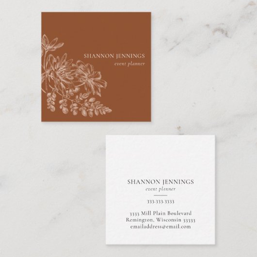 Modern Line Drawing Terra Cotta Vierkante Visitekaartje (Voorkant / Achterkant)