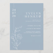 Modern Line Floral Dusty Blue Wedding Kaart (Voorkant)