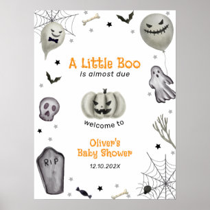 Modern Little Boo Ghost Boy Baby shower Welkom Poster