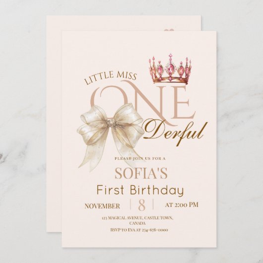 Modern Little Miss ONEderful First 1st Birthday Kaart (Voorkant / Achterkant)